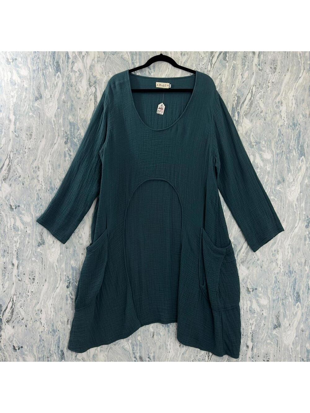 Boho Teal Textured Tunic Dress (M)
